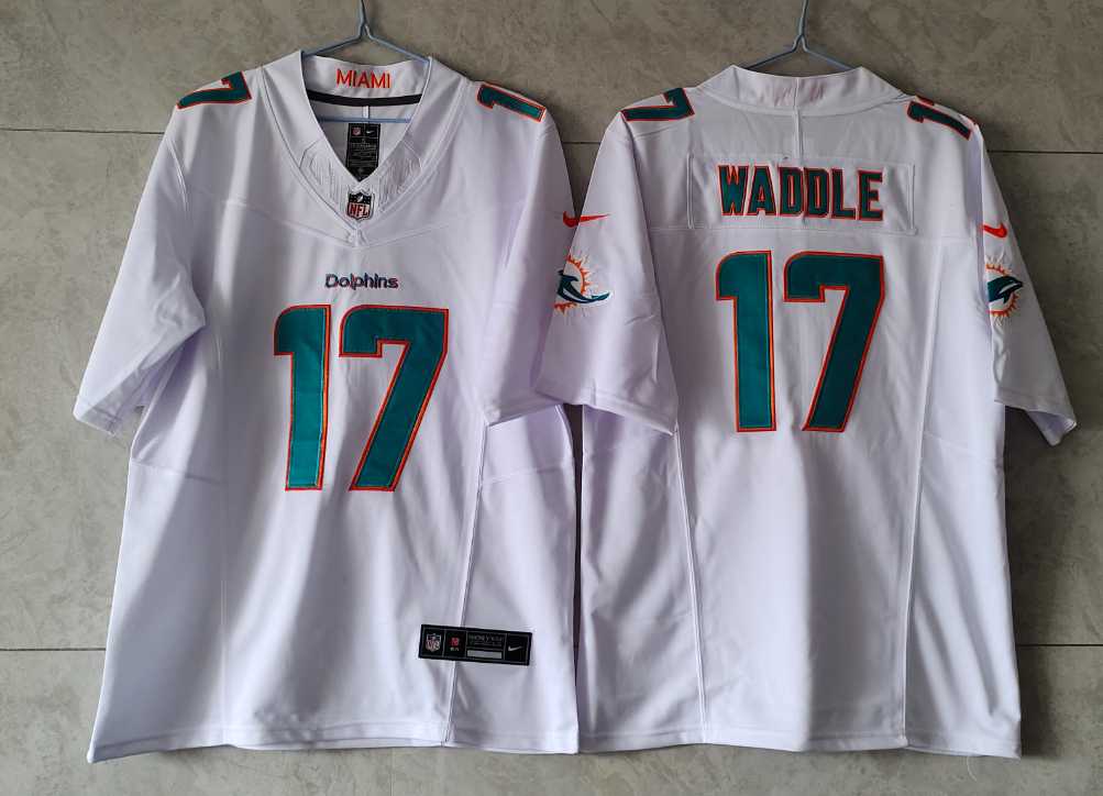 Mens Miami Dolphins #17 Jaylen Waddle White 2023 FUSE Vapor Limited Throwback Stitched Jersey->miami dolphins->NFL Jersey